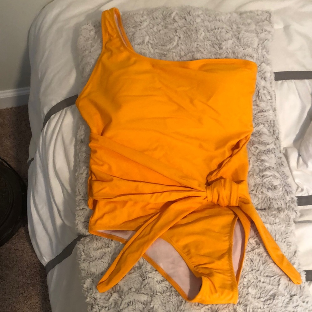 Bright yellow/orange one piece bathing suit